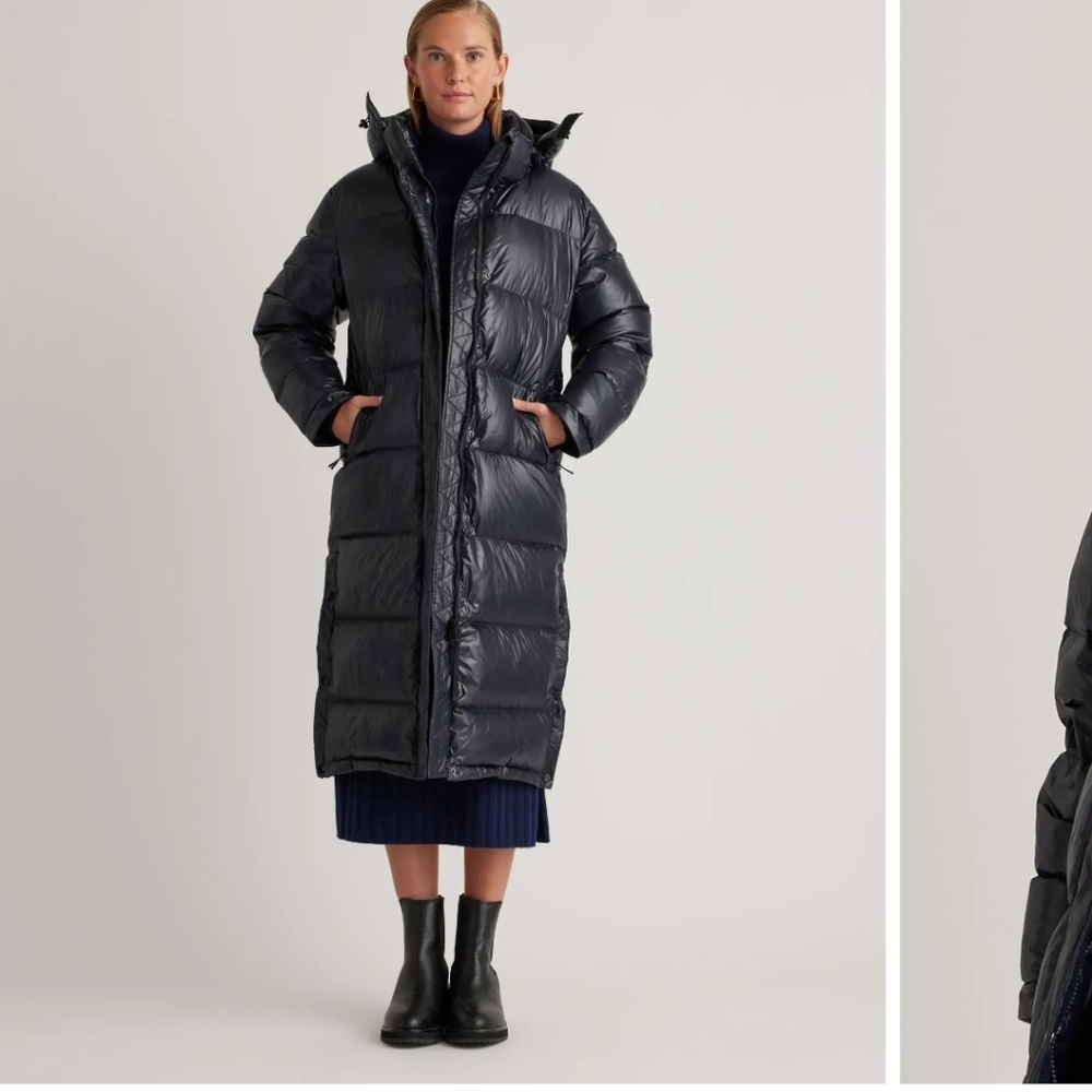 Quince Responsible Long Puffer Jacket in Shiney Black M